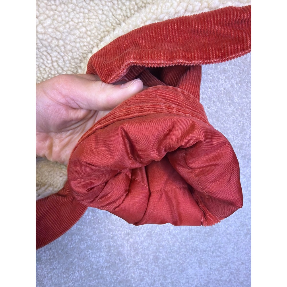 LL Bean Corduroy Trucker Jacket Womens Medium Burnt Orange Sherpa Lined Bomber - Picture 6 of 9